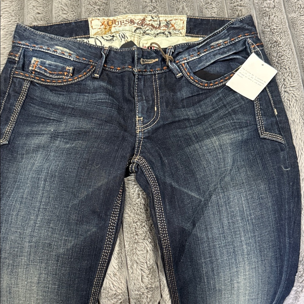 Guess Dark Blue Denim Jeans with Contrast Stitching - Picture 2 of 3